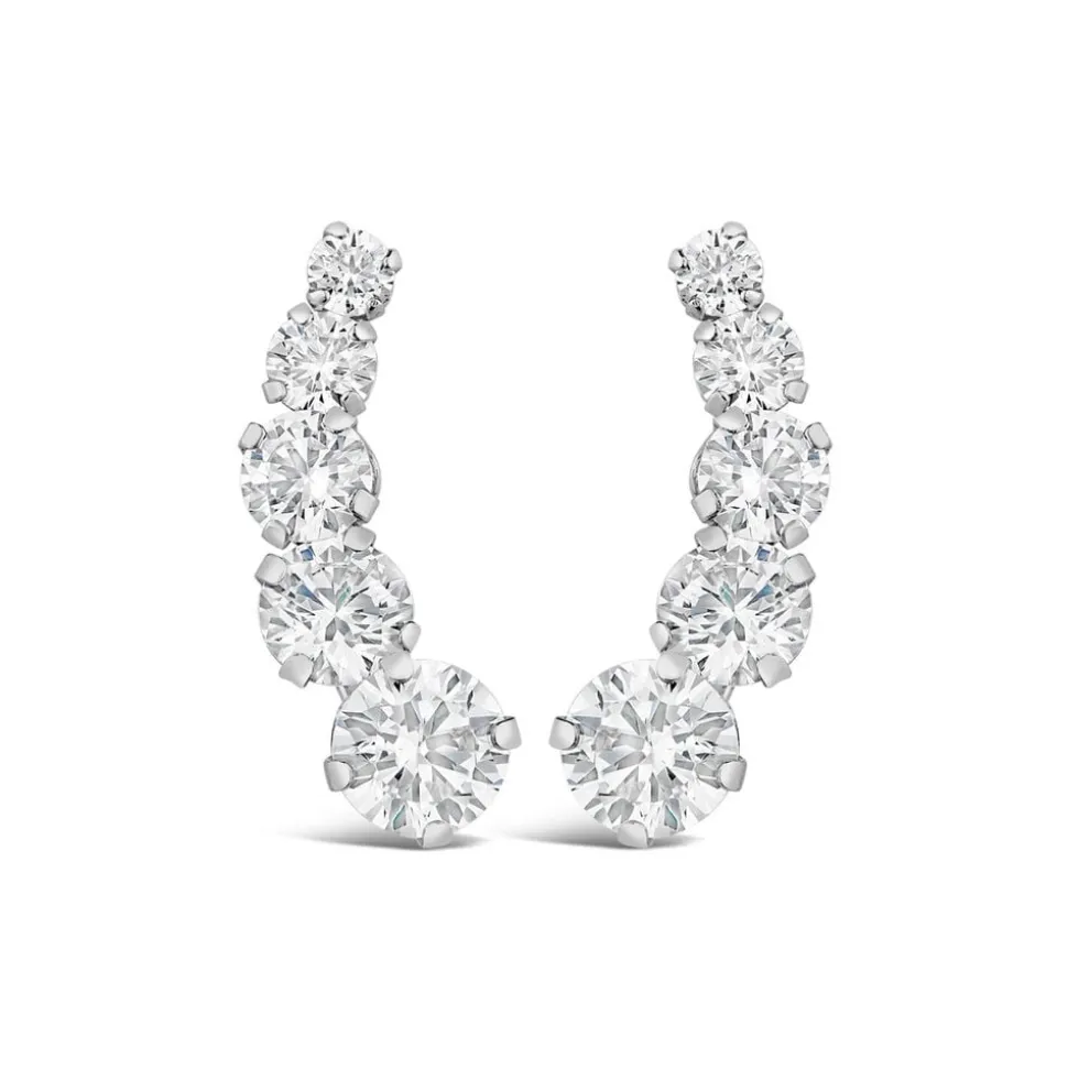9ct White Gold Five Cubic Zirconia Climber Stud Earrings