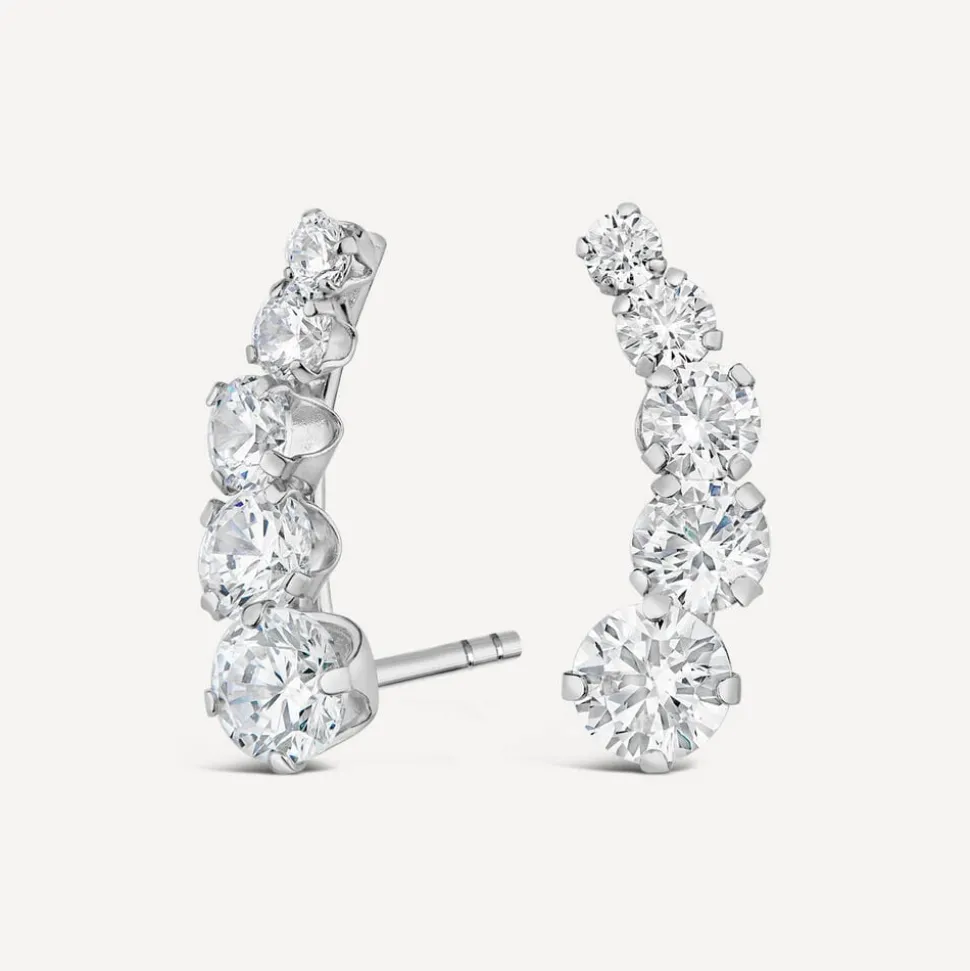 9ct White Gold Five Cubic Zirconia Climber Stud Earrings