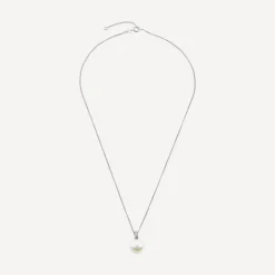 9ct White Gold Freshwater Pearl & 0.01ct Diamond Set Loop Pendant