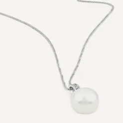 9ct White Gold Freshwater Pearl & 0.01ct Diamond Set Loop Pendant