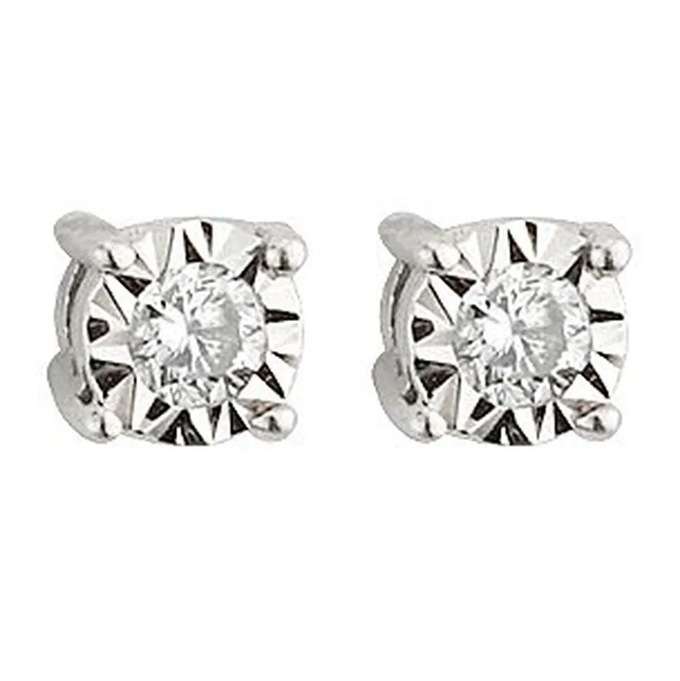 9ct White Gold Illusion 0.07ct Diamond Stud Earrings