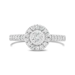 18ct White Gold Illusion Set 0.50ct Diamond Halo and Shoulders Ring