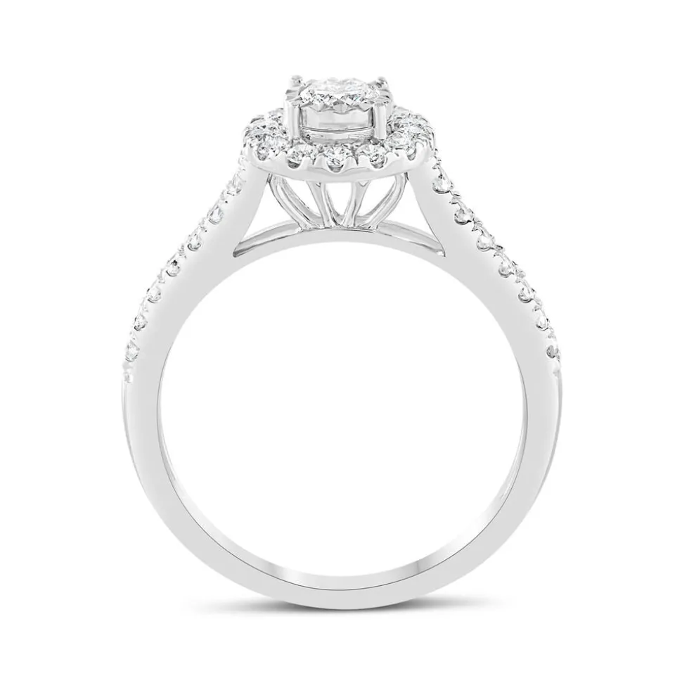 18ct White Gold Illusion Set 0.50ct Diamond Halo and Shoulders Ring