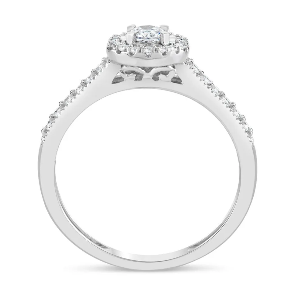 9ct White Gold Illusion Set 0.33ct Diamond Halo and Pave Shoulders Ring
