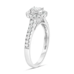 18ct White Gold Illusion Set 0.50ct Diamond Halo and Shoulders Ring