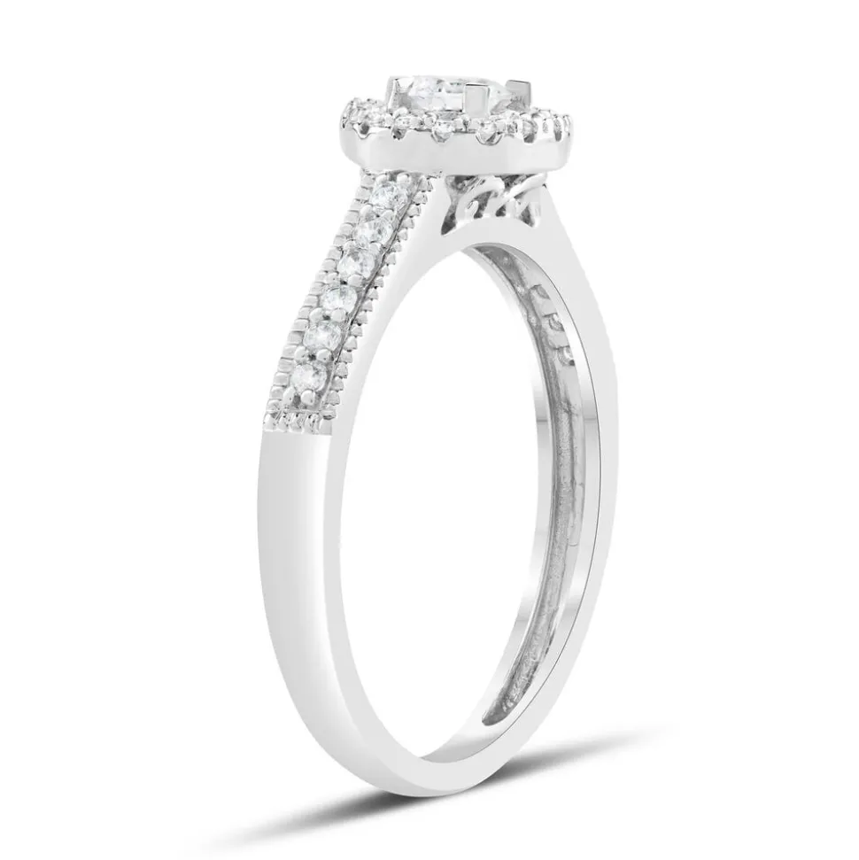 9ct White Gold Illusion Set 0.33ct Diamond Halo and Pave Shoulders Ring