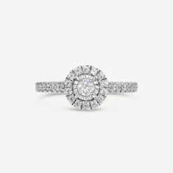 18ct White Gold Illusion Set 0.50ct Diamond Halo and Shoulders Ring