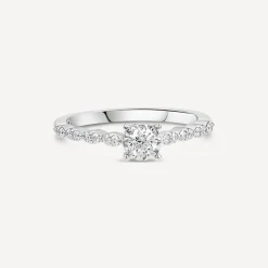 18ct White Gold Illusion Solitaire Vintage 0.37ct Diamond Shoulders Ring