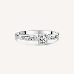 9ct White Gold Illusion Solitaire & Channel Set Shoulders 0.20ct Diamond Ring
