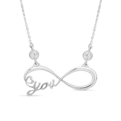 9ct White Gold Infinity Love You Stone Set Pendant (Chain Included)
