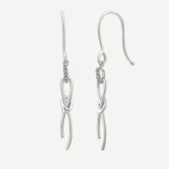 9ct White Gold Long Knot Drop Earrings