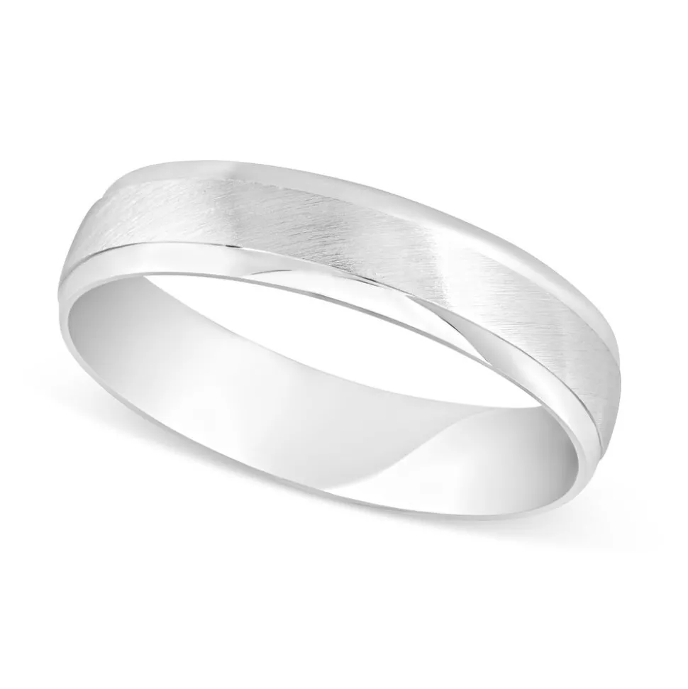 9ct White Gold Matt Centre and Polished Sides 5mm Gents Wedding ring