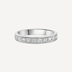 9ct White Gold 3mm 0.50ct Diamond Pave Set Wedding Ring