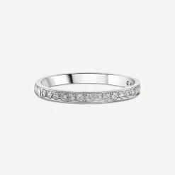 9ct White Gold 2mm 0.15ct Diamond Pave Set Wedding Ring
