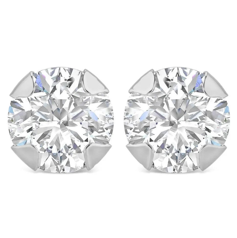 9ct White Gold 5mm Four Claw Cubic Zirconia Stud Earrings