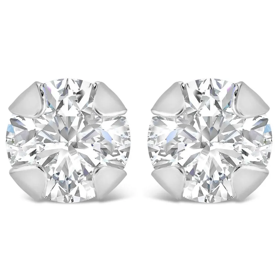 9ct White Gold 4mm Four Claw Cubic Zirconia Stud Earrings