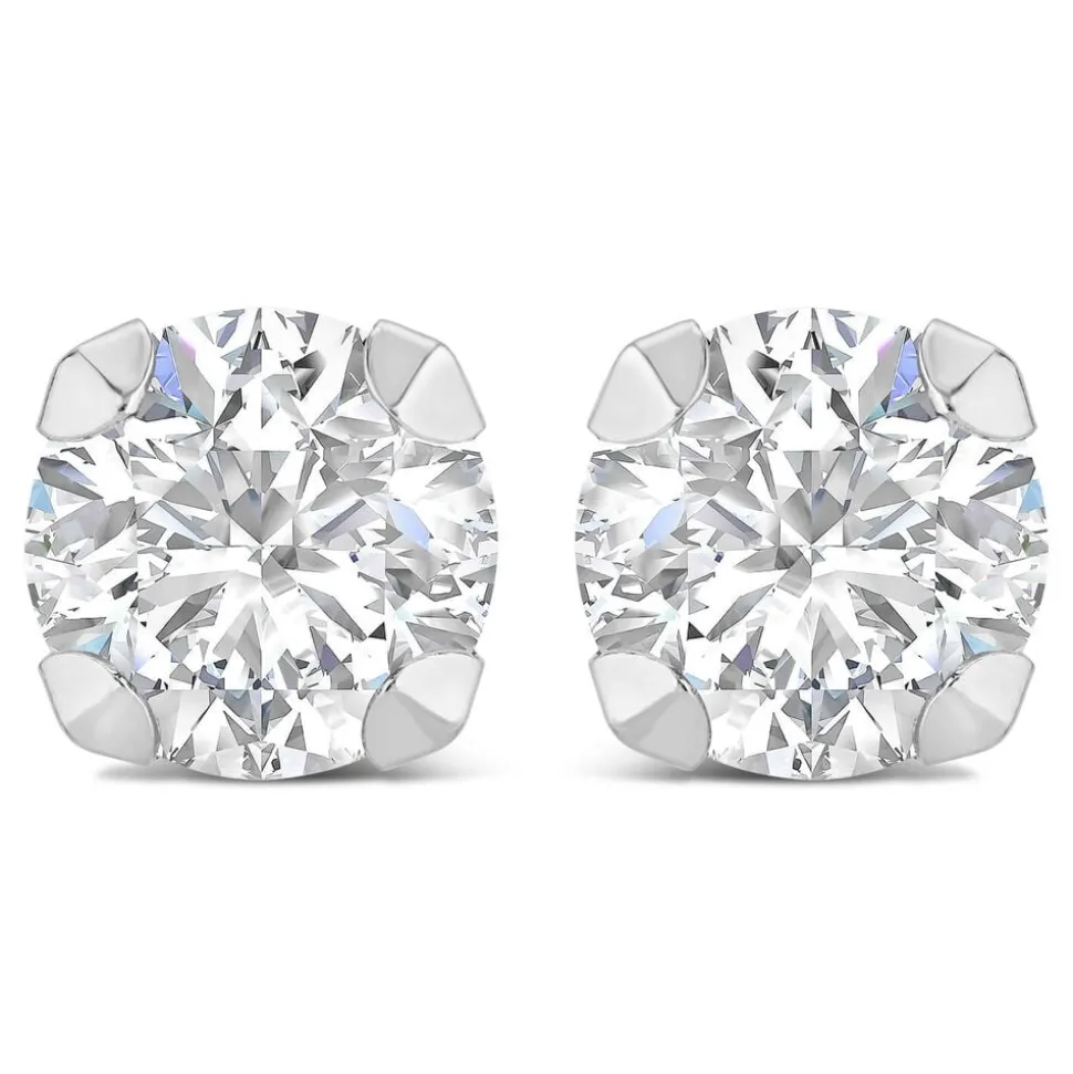 9ct White Gold 7mm Four Claw Cubic Zirconia Stud Earrings