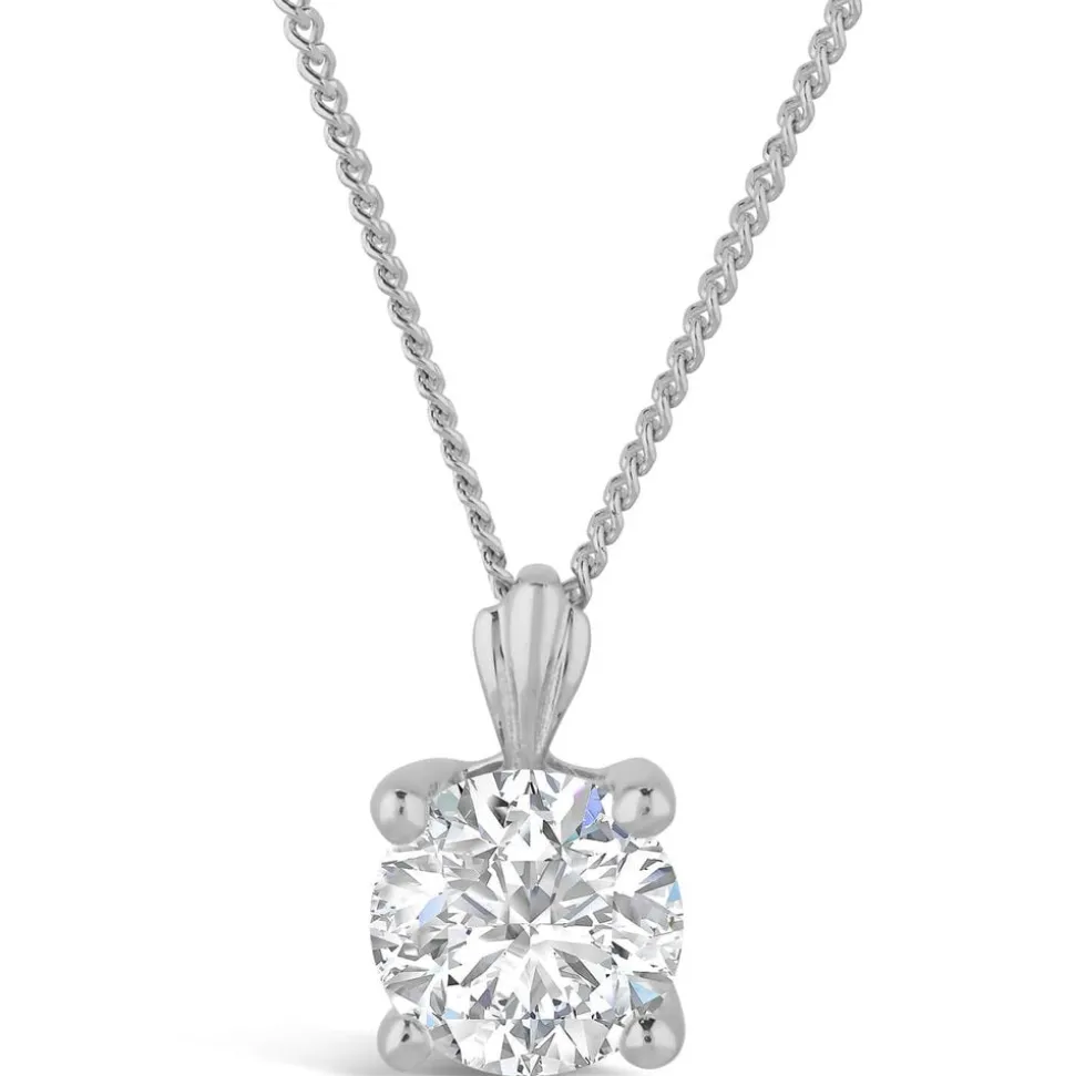 9ct White Gold 5mm Four Claw Cubic Zirconia Set Pendant (Chain Included)