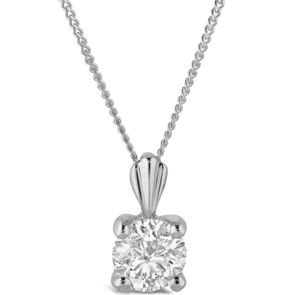 9ct White Gold 6.5mm Four Claw Cubic Zirconia Set Pendant (Chain Included)