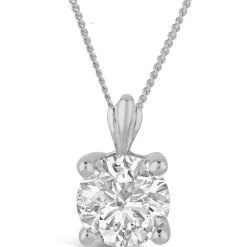 9ct White Gold 7mm Four Claw Cubic Zirconia Set Pendant (Chain Included)