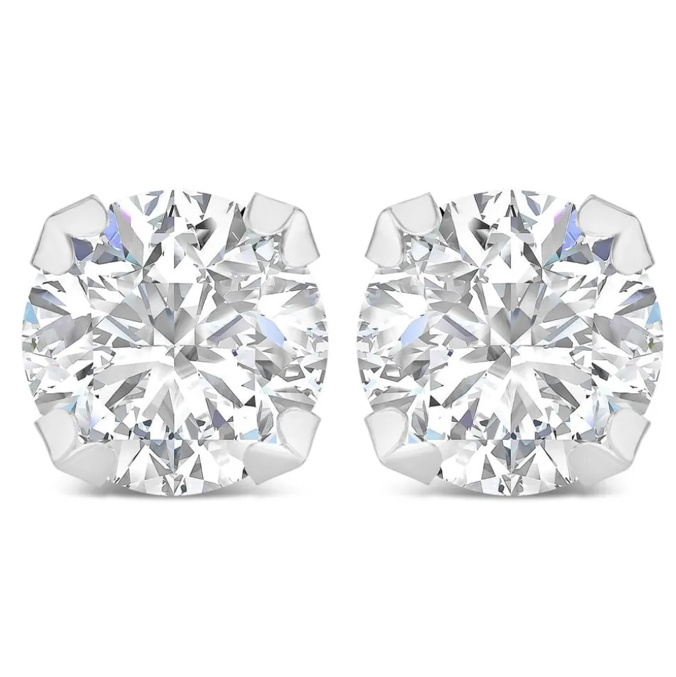 9ct White Gold 8mm Four Claw Cubic Zirconia Stud Earrings