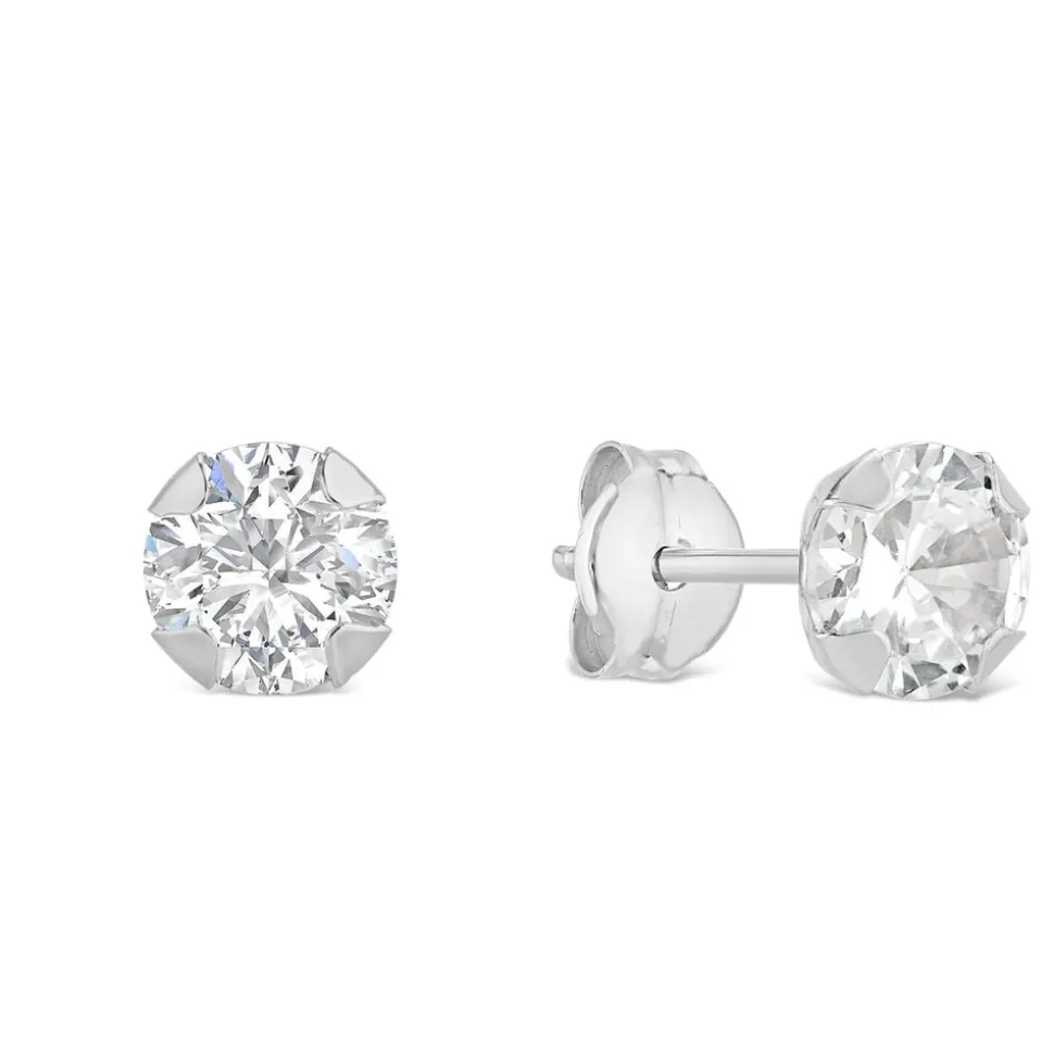 9ct White Gold 5mm Four Claw Cubic Zirconia Stud Earrings