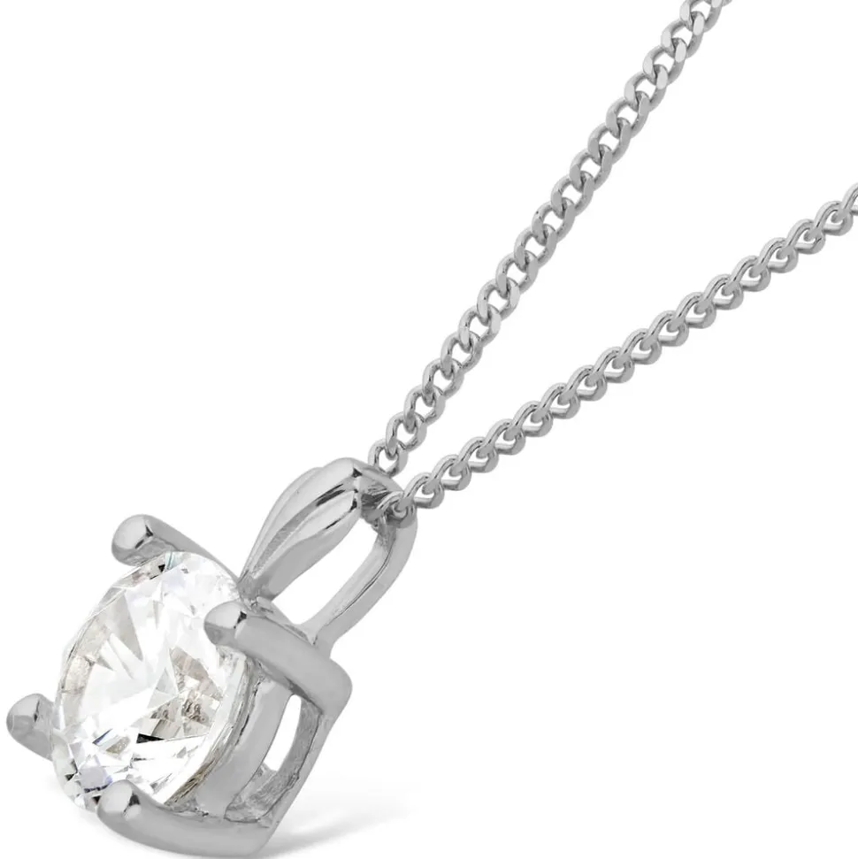 9ct White Gold 5mm Four Claw Cubic Zirconia Set Pendant (Chain Included)
