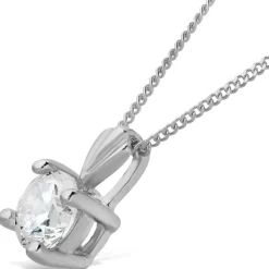 9ct White Gold 6.5mm Four Claw Cubic Zirconia Set Pendant (Chain Included)