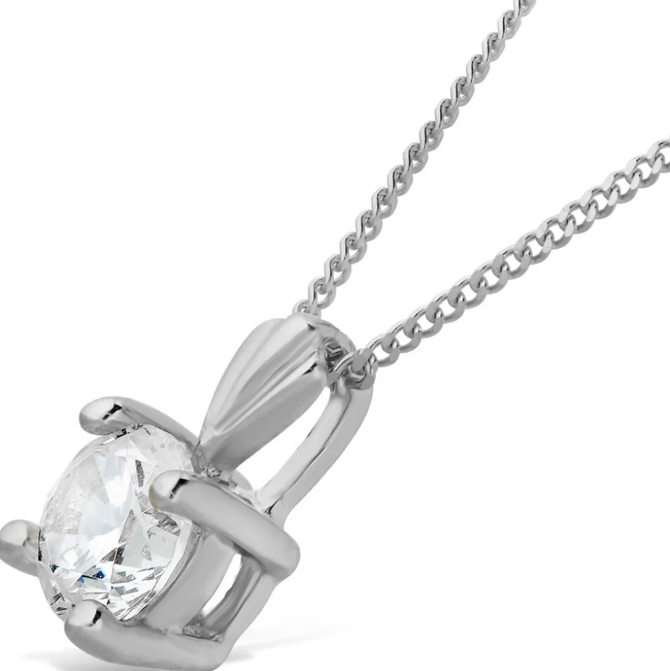 9ct White Gold 6.5mm Four Claw Cubic Zirconia Set Pendant (Chain Included)