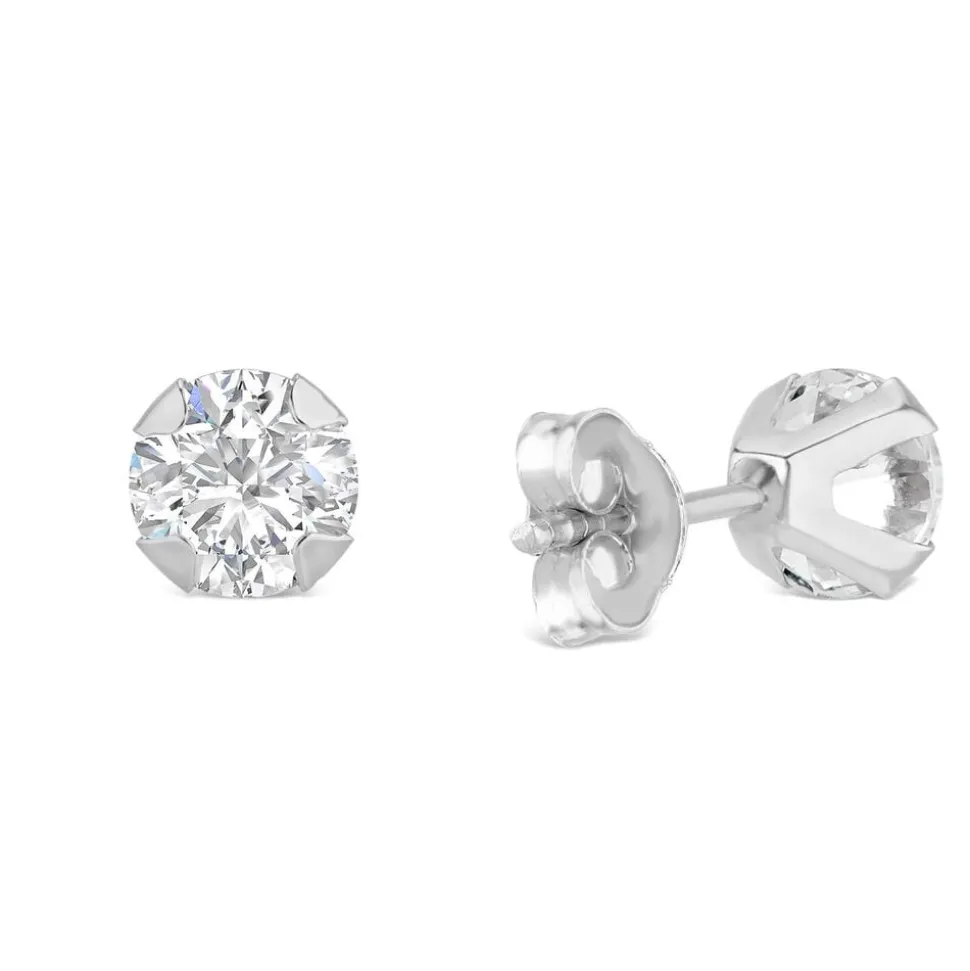 9ct White Gold 5mm Four Claw Cubic Zirconia Stud Earrings