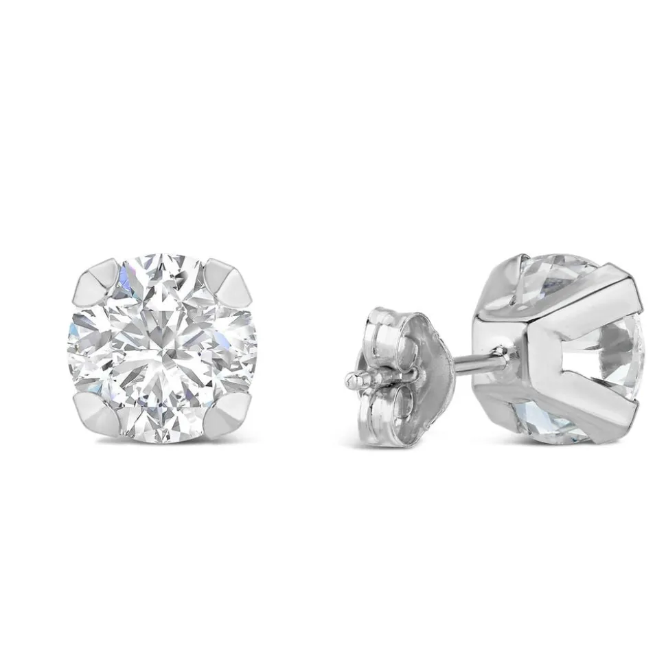 9ct White Gold 7mm Four Claw Cubic Zirconia Stud Earrings