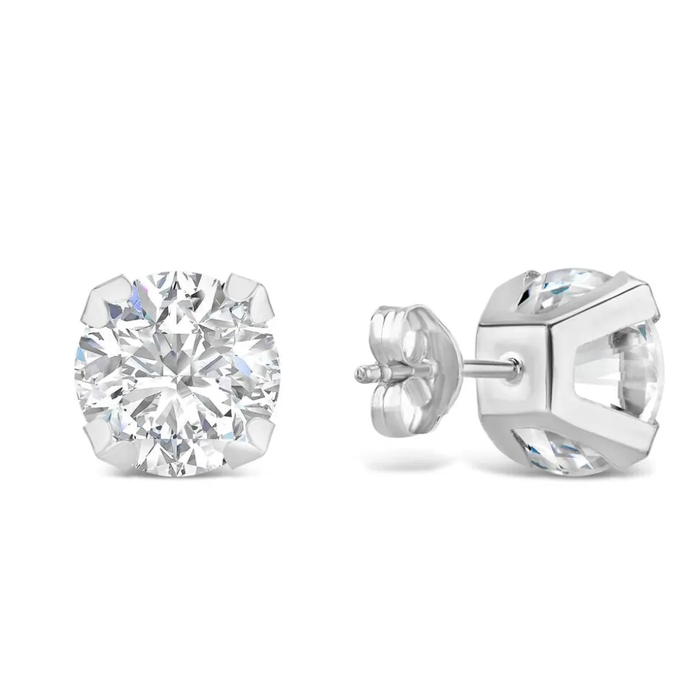 9ct White Gold 8mm Four Claw Cubic Zirconia Stud Earrings