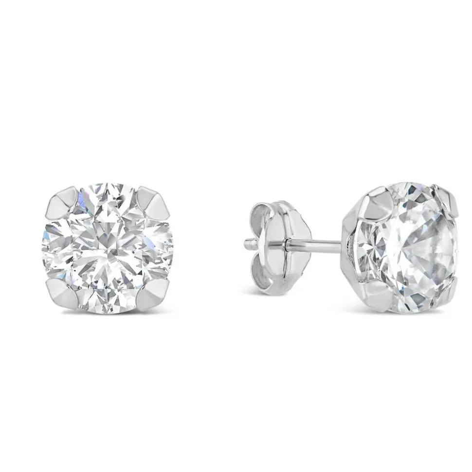 9ct White Gold 7mm Four Claw Cubic Zirconia Stud Earrings