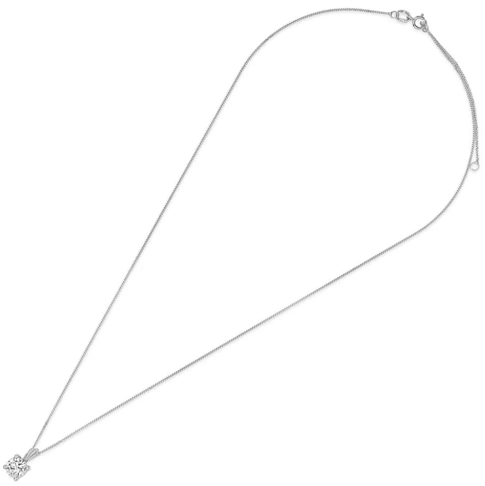 9ct White Gold 6.5mm Four Claw Cubic Zirconia Set Pendant (Chain Included)