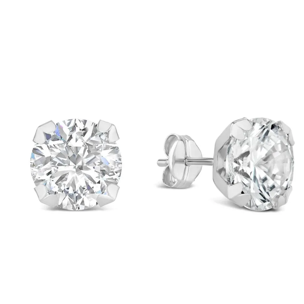 9ct White Gold 8mm Four Claw Cubic Zirconia Stud Earrings
