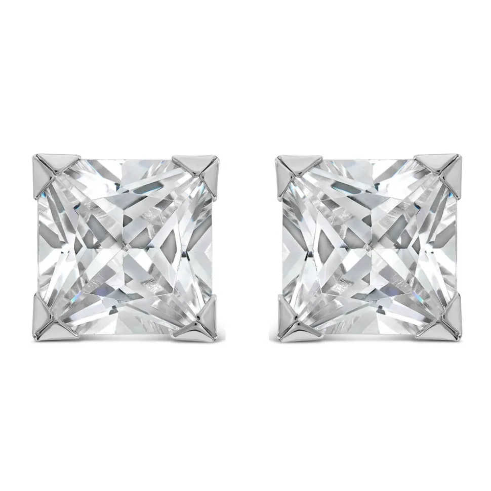 9ct White Gold 8MM Princess Cut Cubic Zirconia Stud Earrings