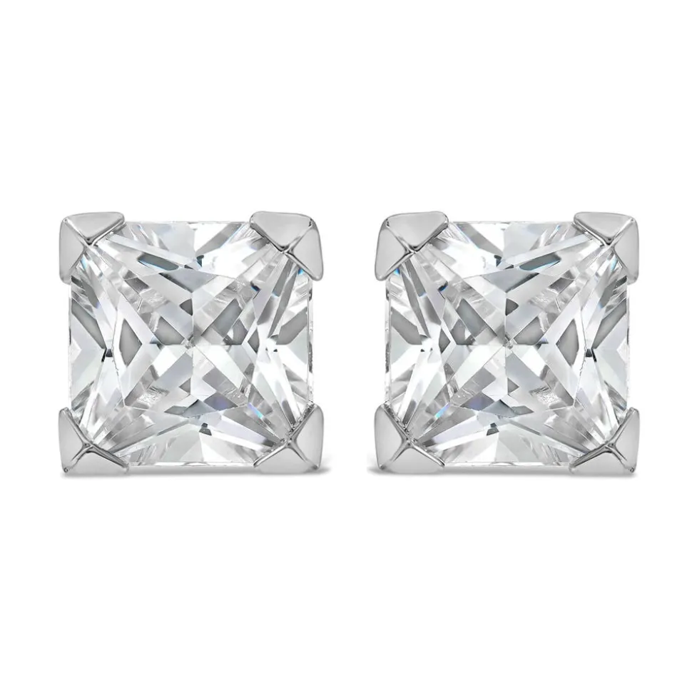 9ct White Gold 6MM Princess Cut Cubic Zirconia Stud Earrings