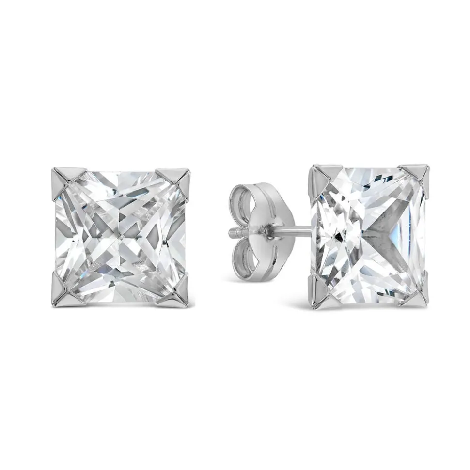 9ct White Gold 8MM Princess Cut Cubic Zirconia Stud Earrings