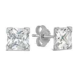 9ct White Gold 6MM Princess Cut Cubic Zirconia Stud Earrings