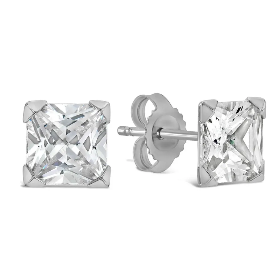 9ct White Gold 6MM Princess Cut Cubic Zirconia Stud Earrings