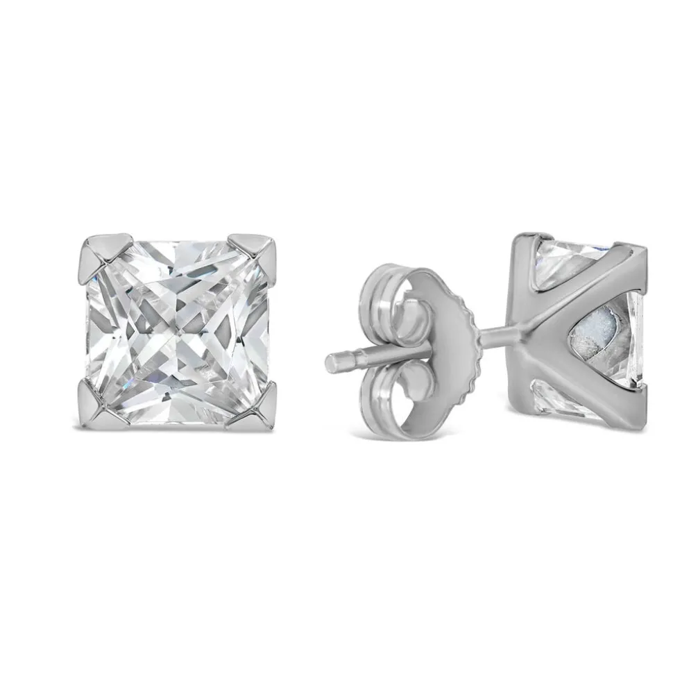 9ct White Gold 6MM Princess Cut Cubic Zirconia Stud Earrings