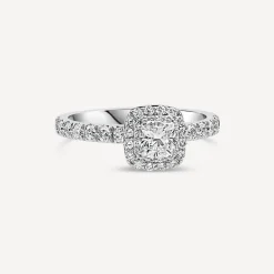 18ct White Gold Norther Star 1.00ct Diamond Cushion Halo Rings