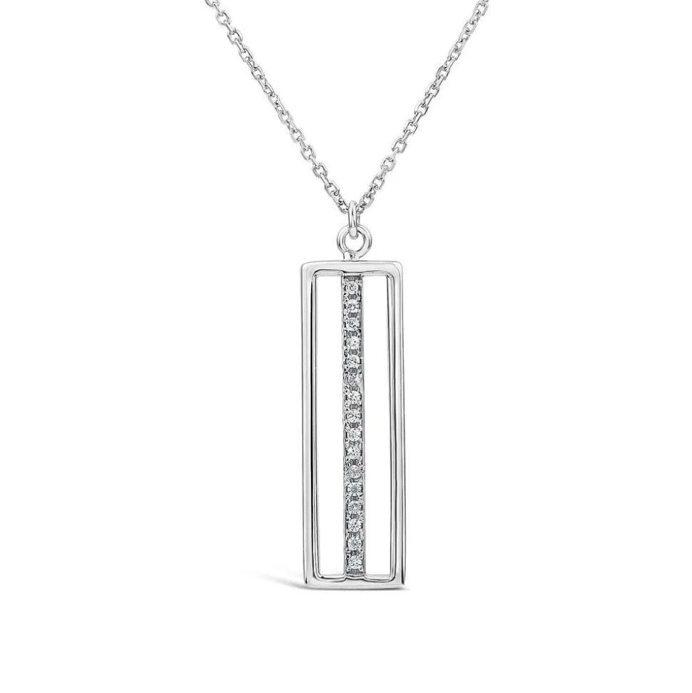 9ct White Gold Open Rectangle Bar Cubic Zirconia Centre Pendant