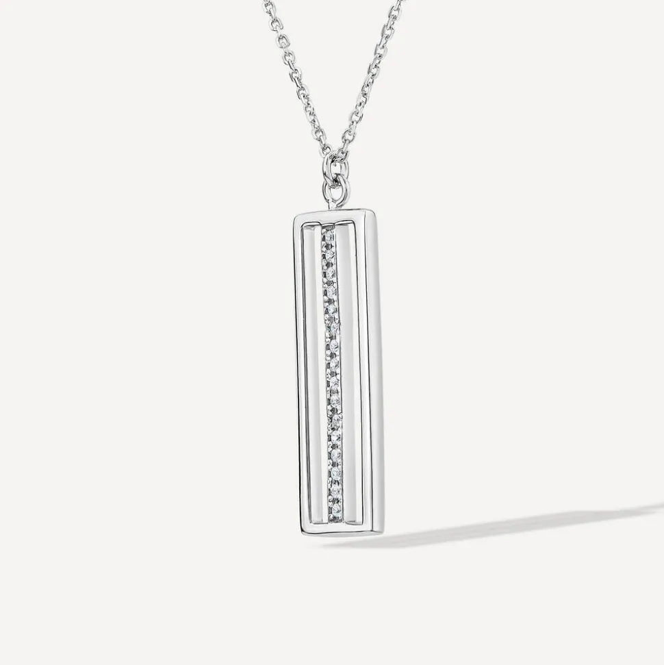 9ct White Gold Open Rectangle Bar Cubic Zirconia Centre Pendant