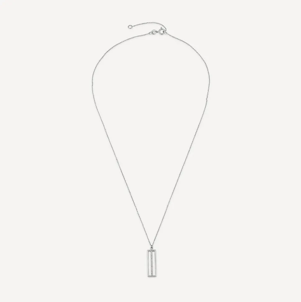 9ct White Gold Open Rectangle Bar Cubic Zirconia Centre Pendant