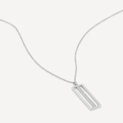 9ct White Gold Open Rectangle Bar Cubic Zirconia Centre Pendant