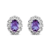 9ct White Gold Oval Amethyst 0.05ct Diamond Cluster Stud Earrings