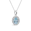 9ct White Gold Oval Blue Topaz 0.05ct Diamond Cluster Pendant