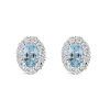 9ct White Gold Oval Blue Topaz Centre 0.05ct Diamond Cluster Stud Earrings