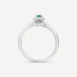 9ct White Gold Oval Emerald Centre 0.15ct Diamond Round & Baguette Halo & Shoulders Ring